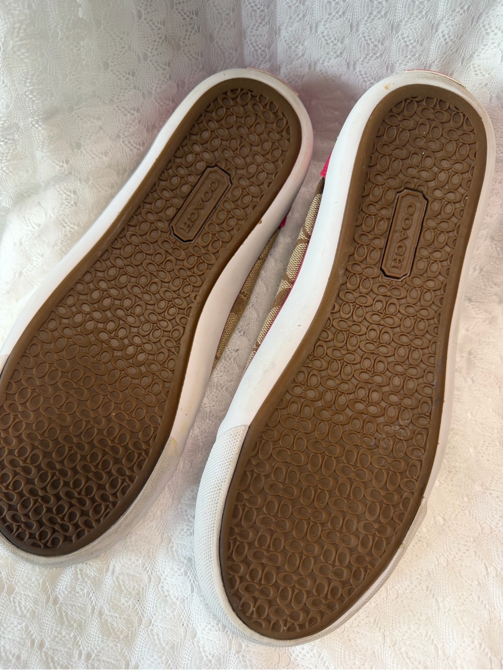 Coach Brown Signature Canvas Sneakers with Pink Trim - Picture 12 of 12
